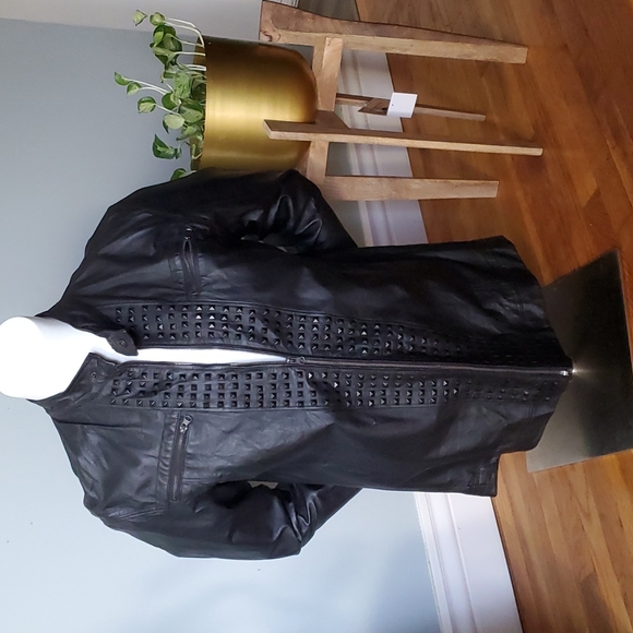 Leather Black Studded Jacket - Picture 1 of 6